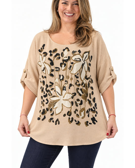 Polera Elba Flores Beige