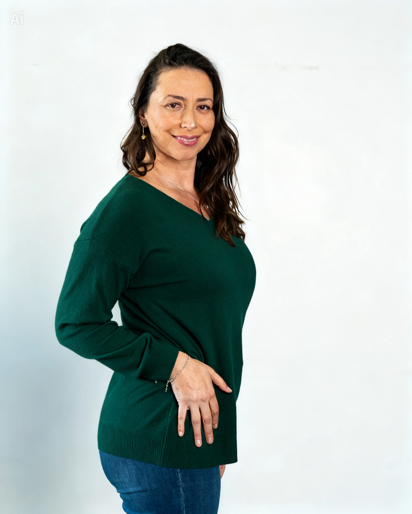 Sweater Cuello V Pía Verde