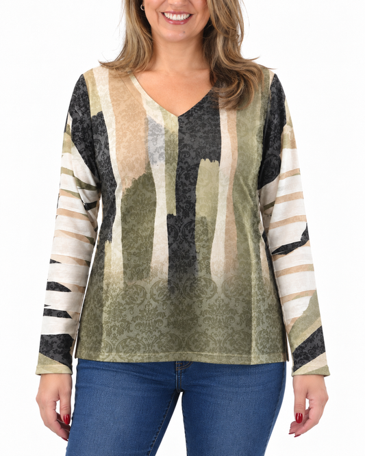 Polera BR Aline Manga Larga Verde Olivo