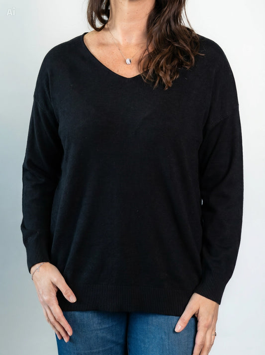 Sweater Cuello V Pía Negro