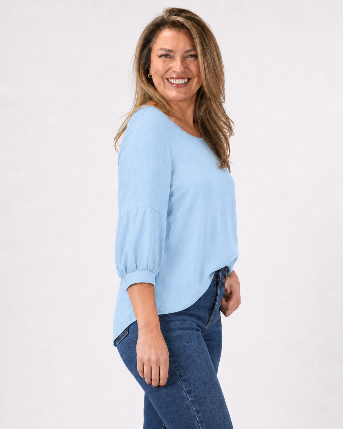 Blusa Luz Manga Globo Celeste