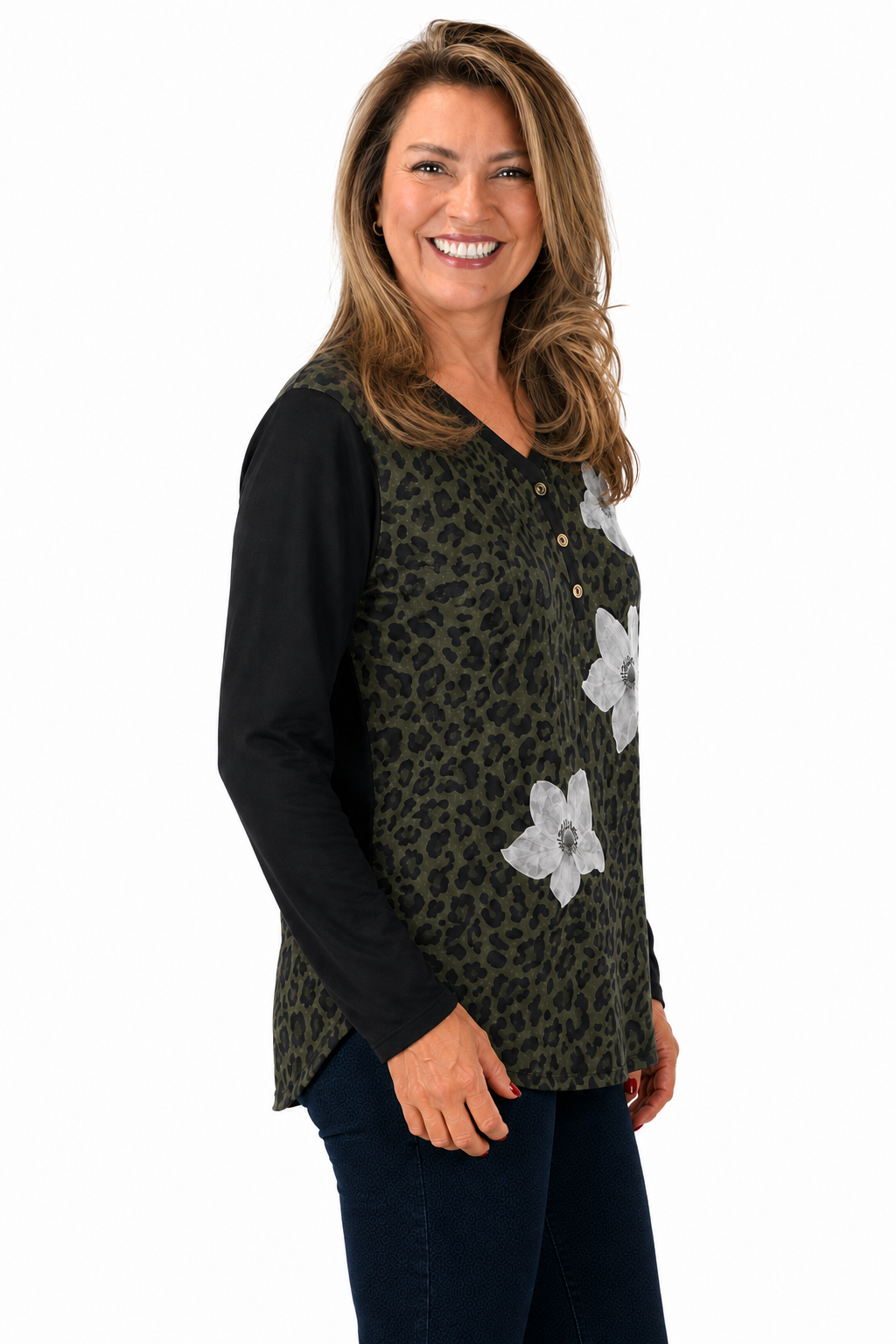 Polera Print Flores Verde
