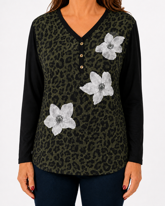 Polera Print Flores Verde
