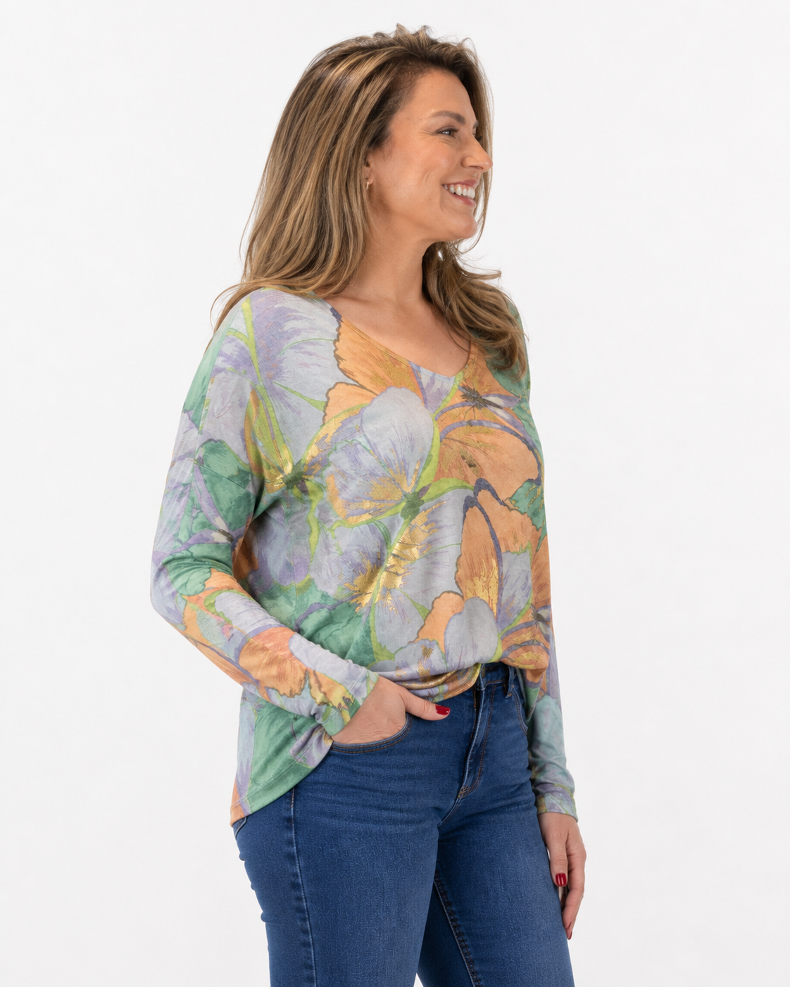 Sweater Rocío Flores Verde Naranjo