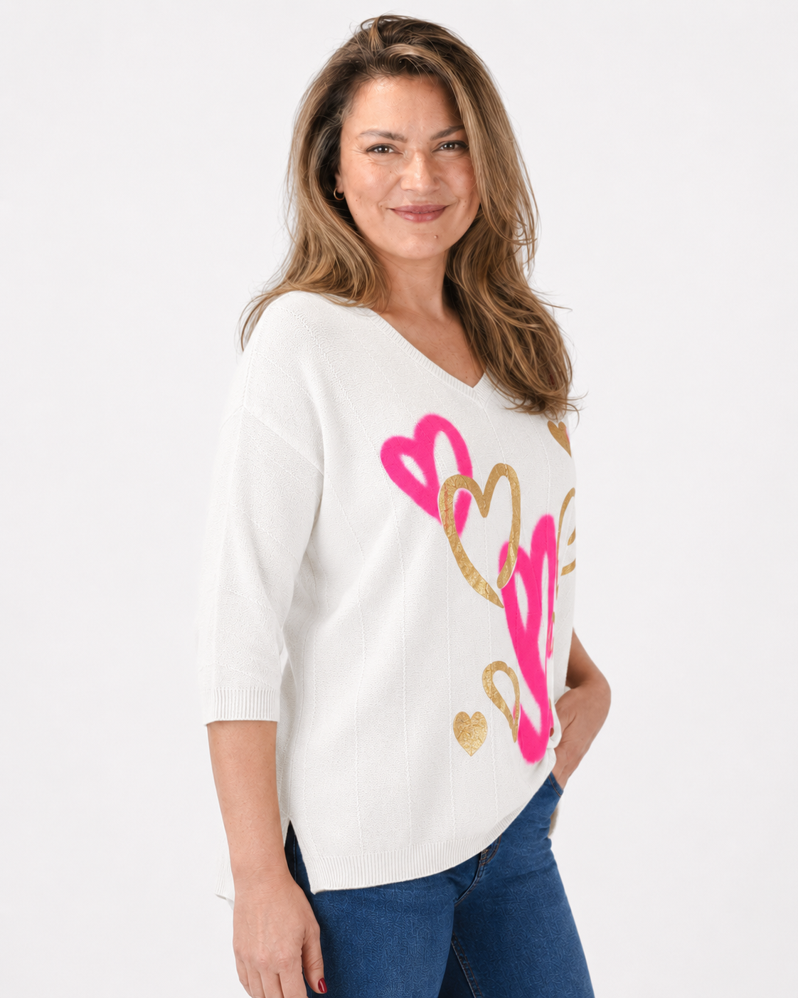 Polera Tejida Corazones Blanco