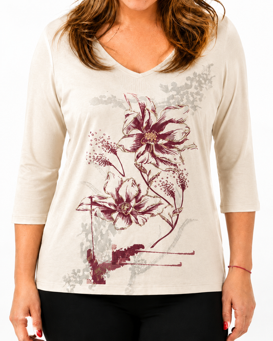 Polera Renata Flor Beige