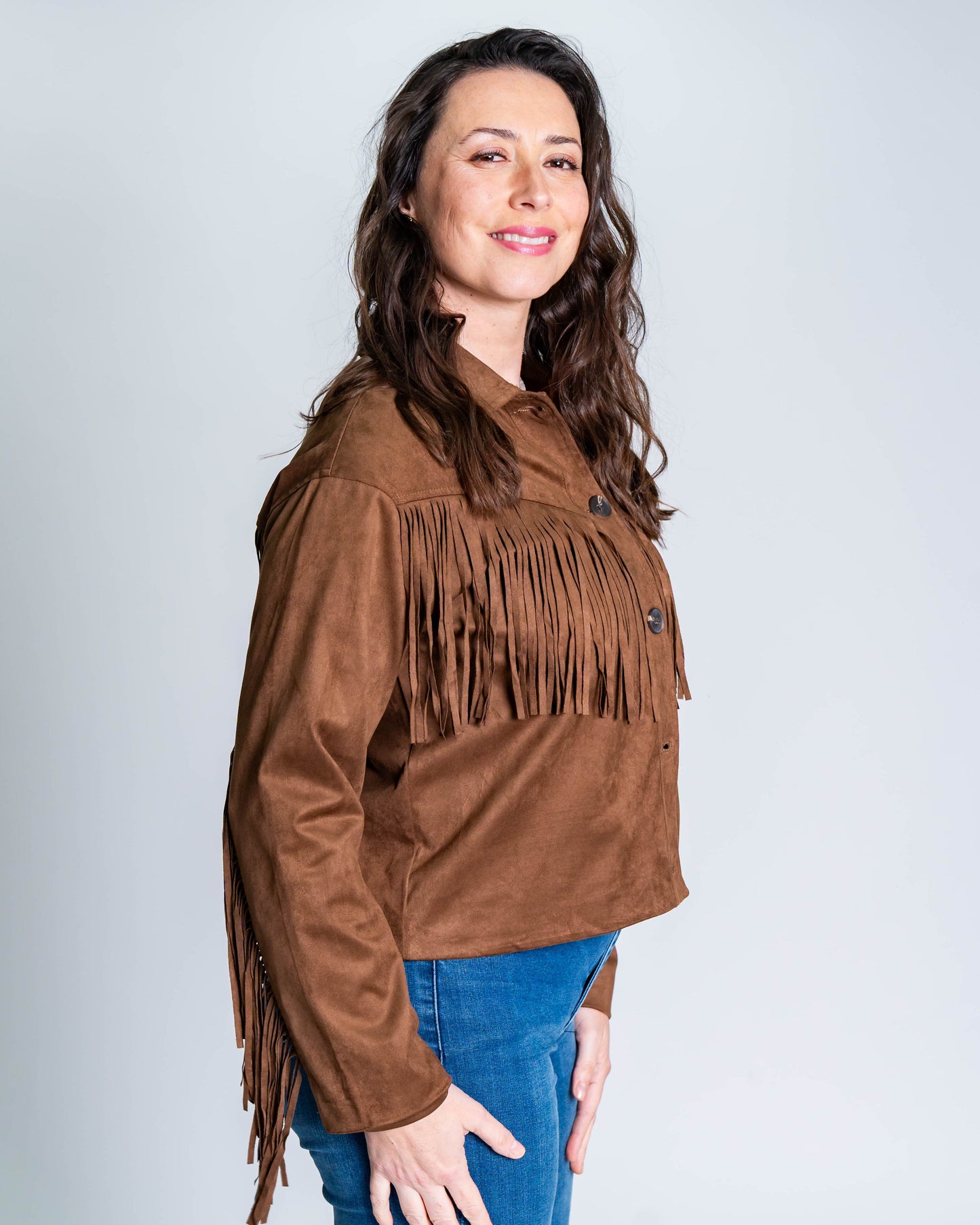 Chaqueta Gamuza Flecos Café