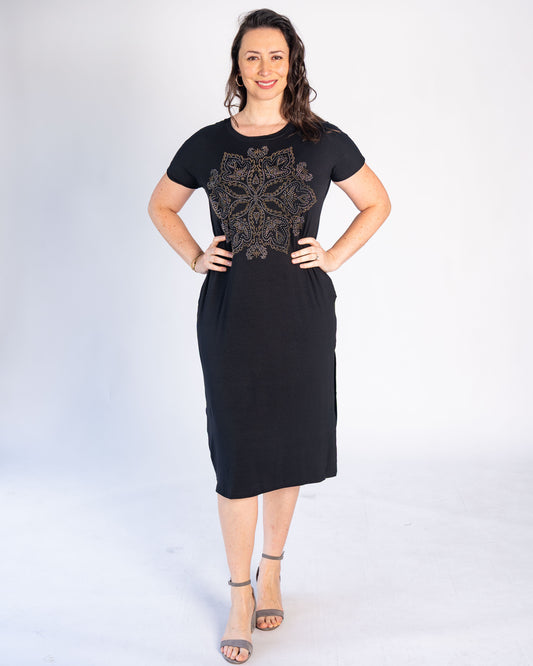 Vestido BR Brillos Negro Flor