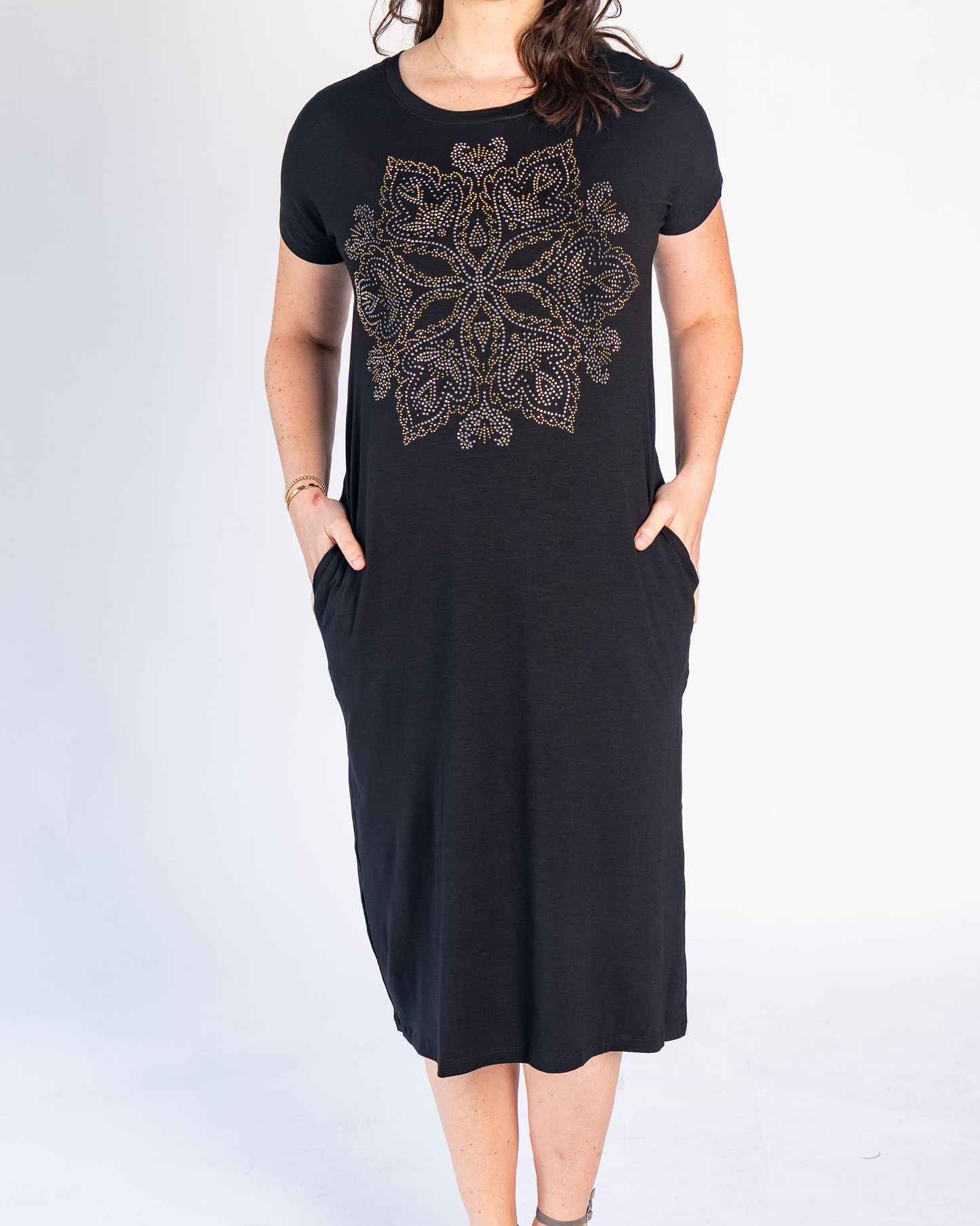Vestido BR Brillos Negro Flor