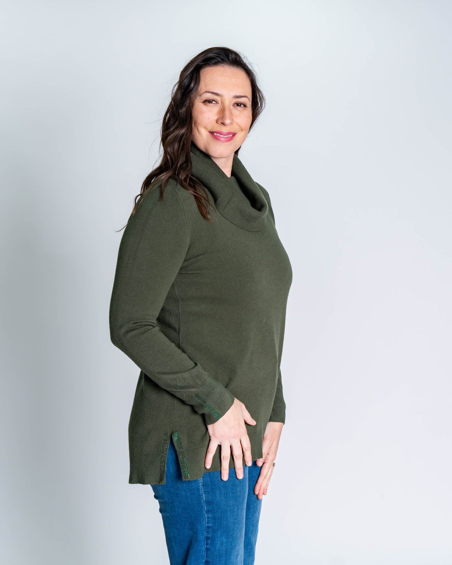 Sweater Cuello Alto Brillitos Verde