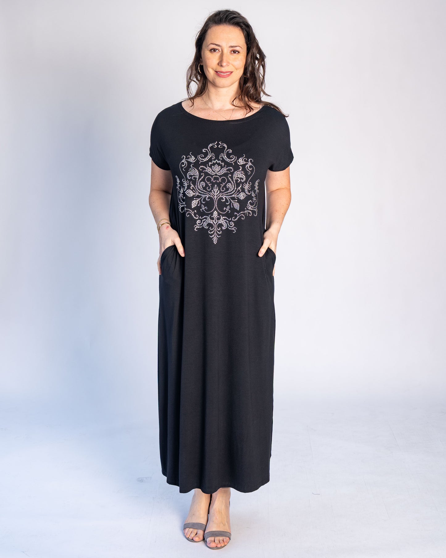Vestido BR Brillos Plateados Negro