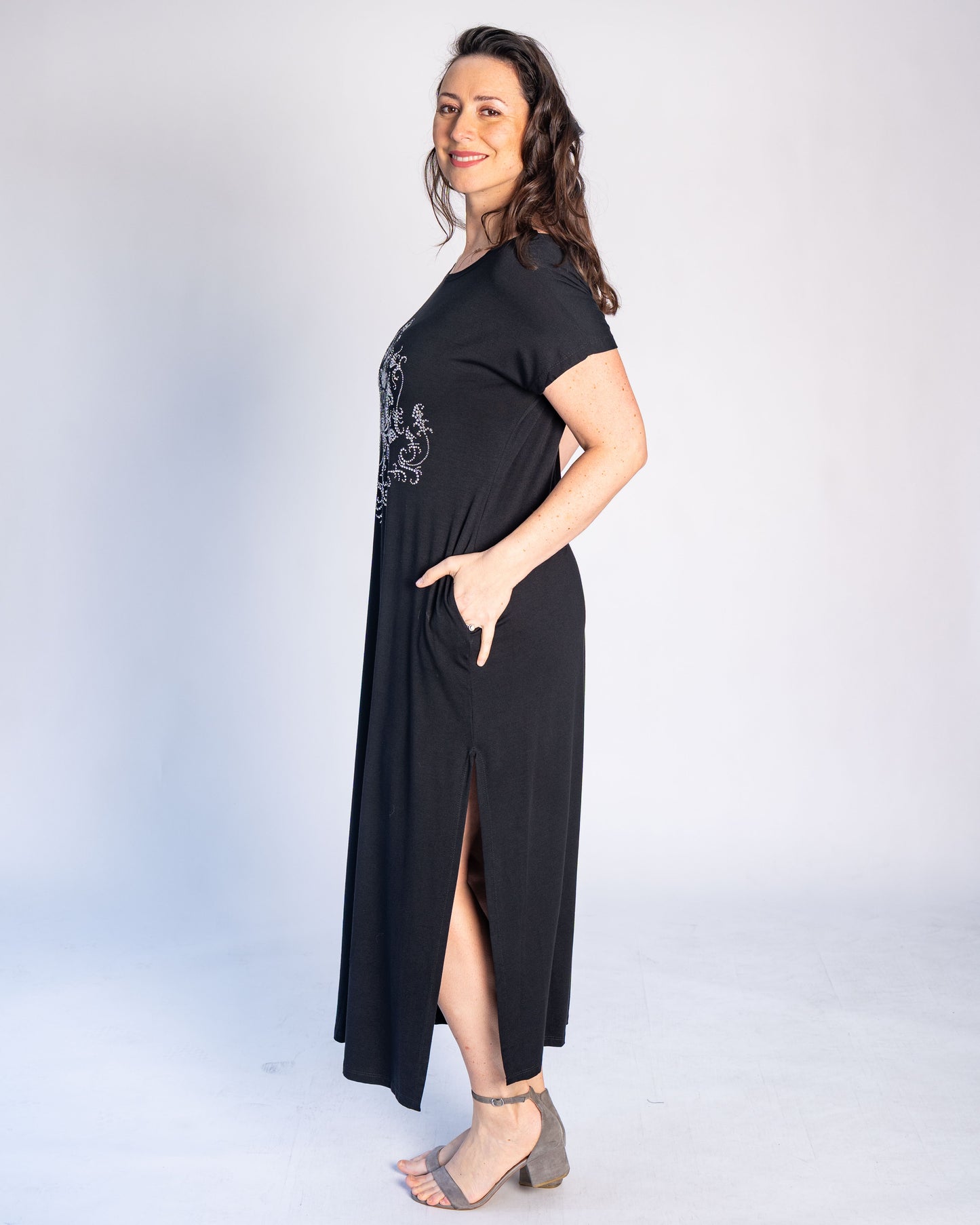 Vestido BR Brillos Plateados Negro