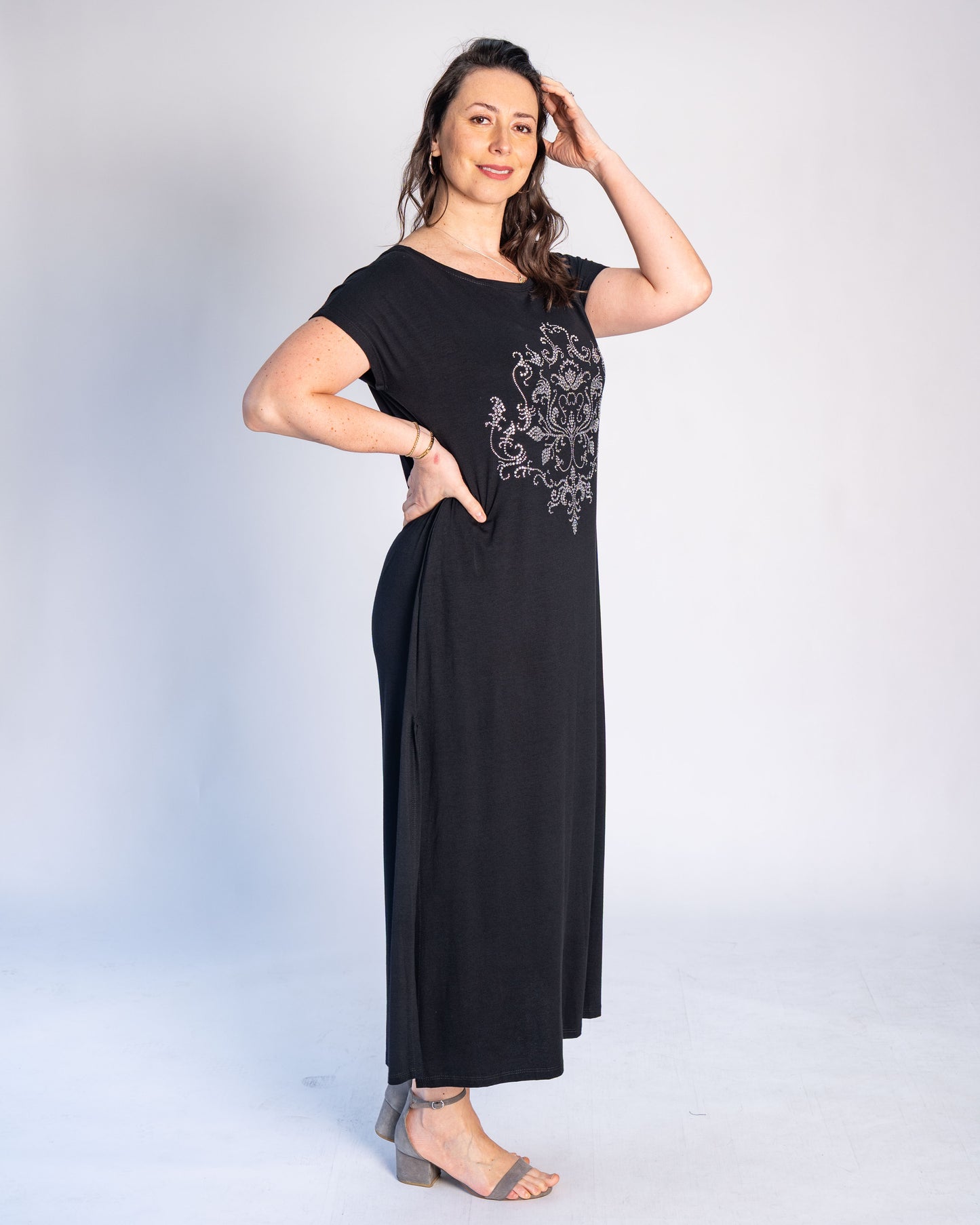 Vestido BR Brillos Plateados Negro