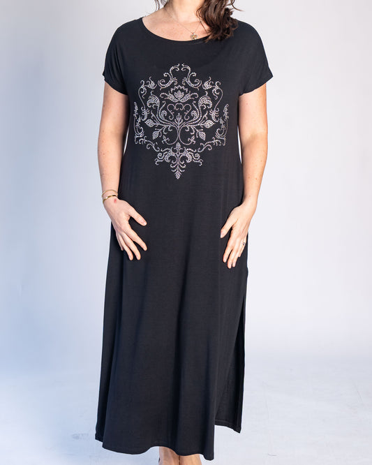 Vestido BR Brillos Plateados Negro