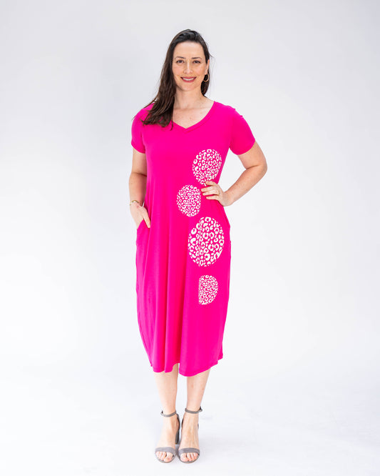Vestido BR Círculos Print Fucsia