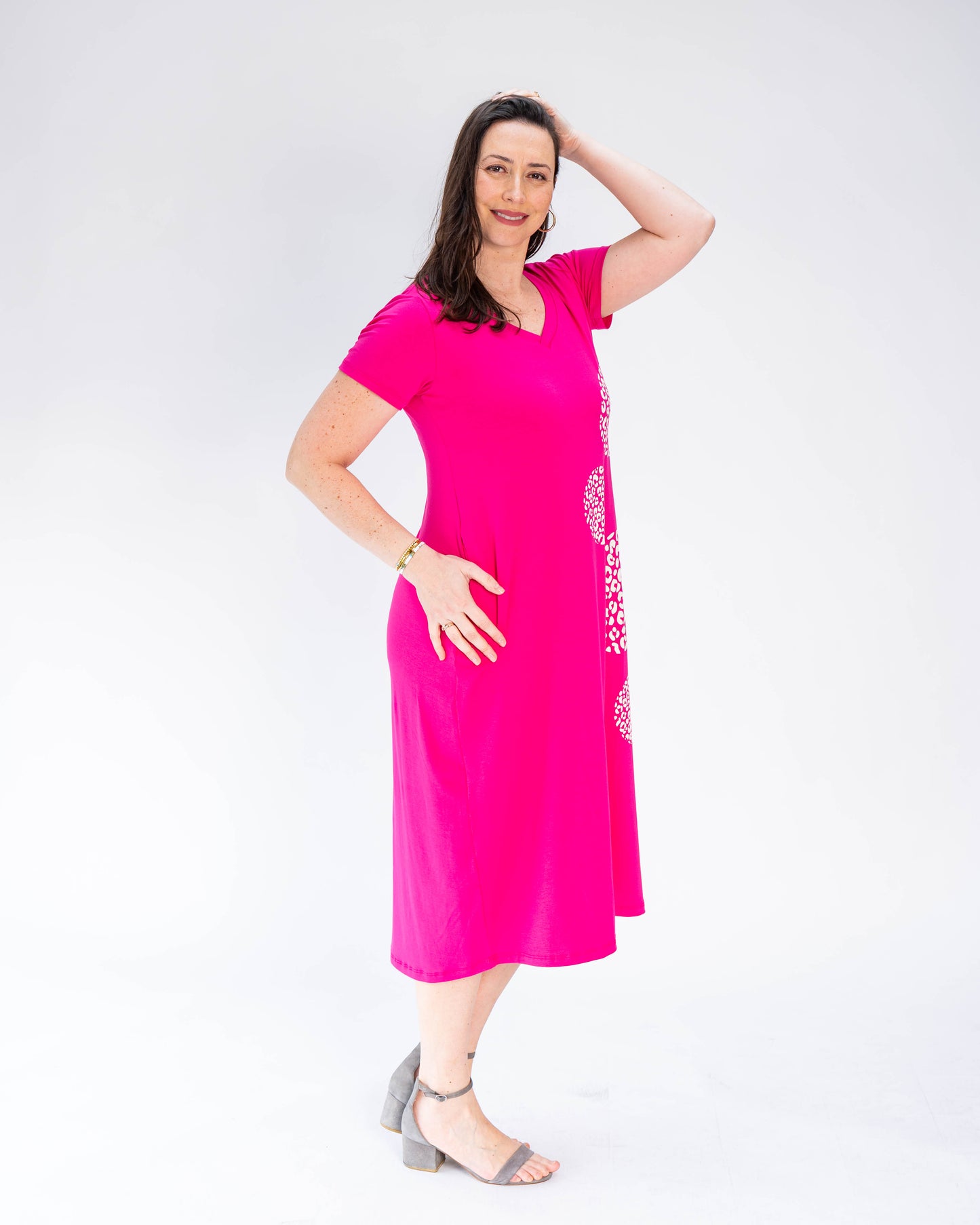 Vestido BR Círculos Print Fucsia