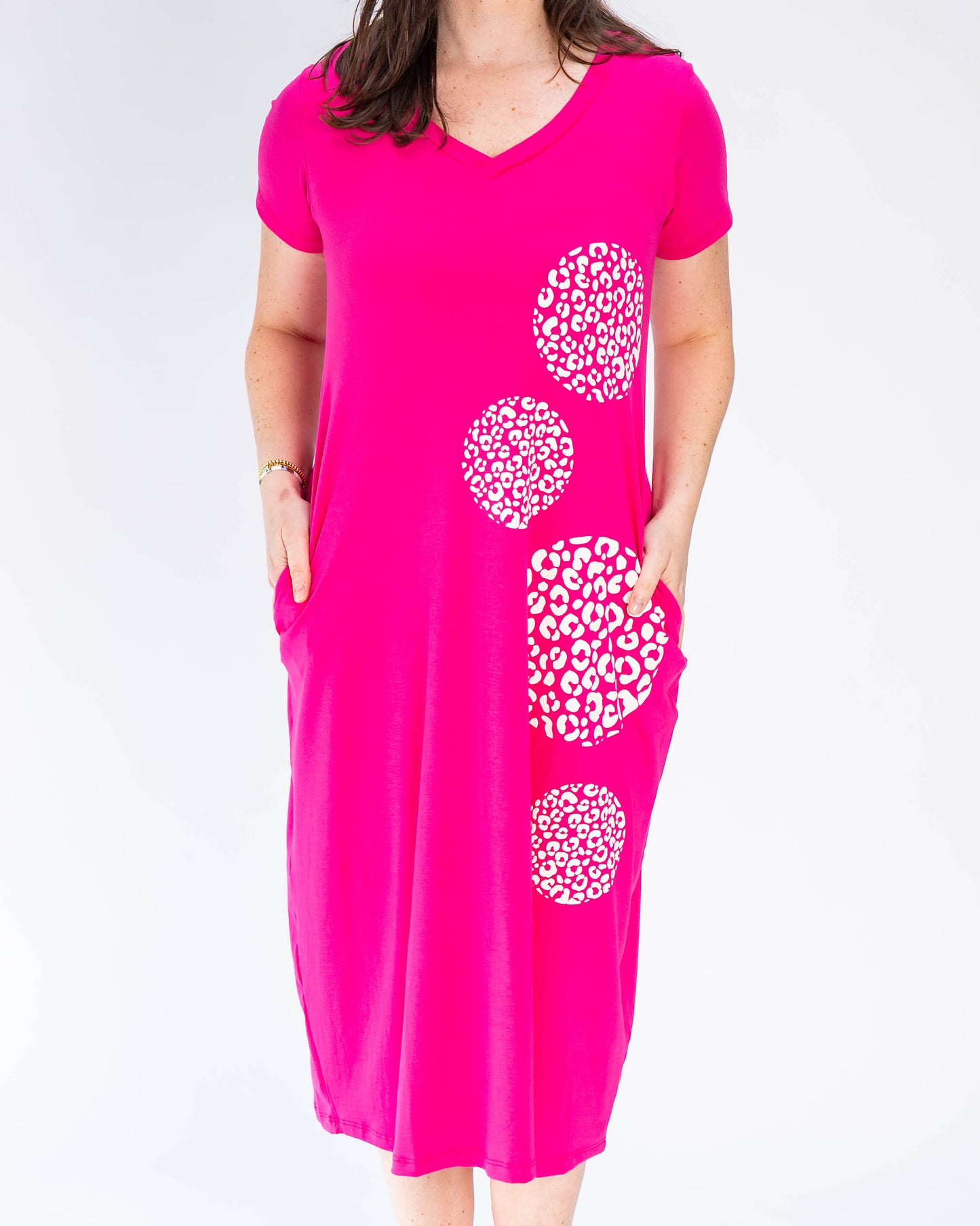Vestido BR Círculos Print Fucsia