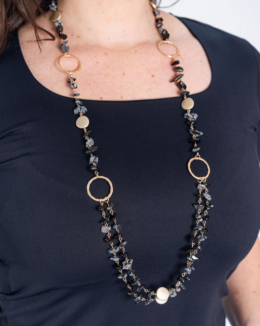 Collar Largo Piedras Negro