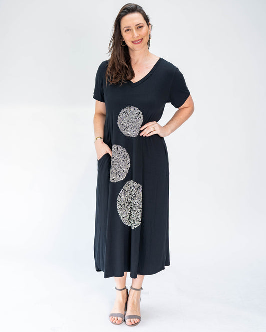 Vestido BR Círculos Hojas Negro