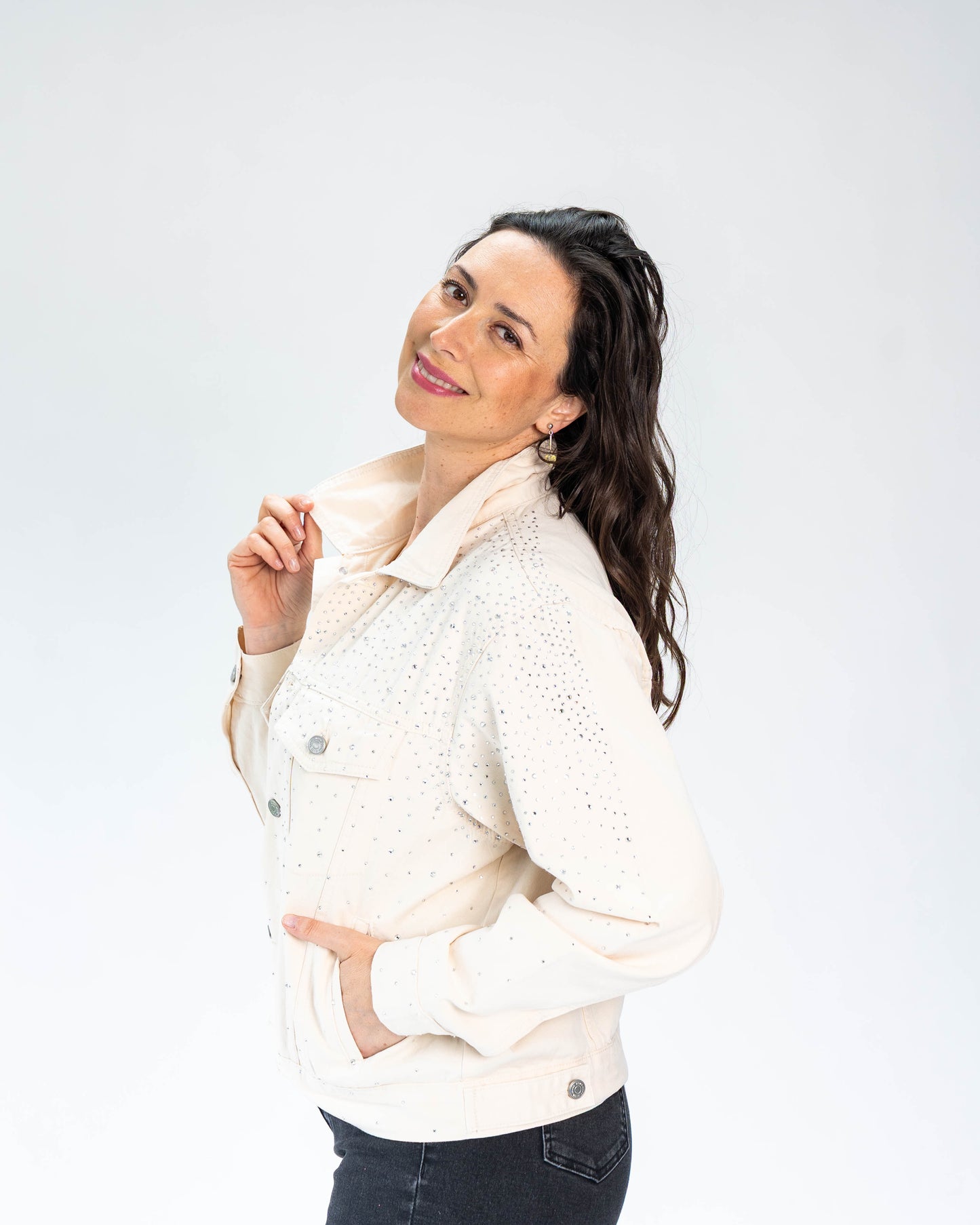 Chaqueta Brillos Beige