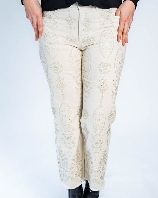 Jeans Esme Bordado Beige