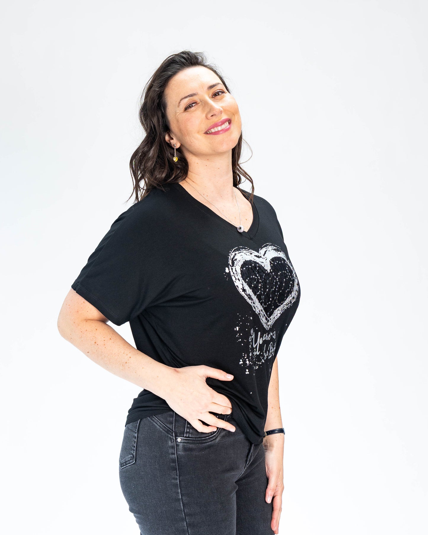 Polera Corazón Encaje Negro