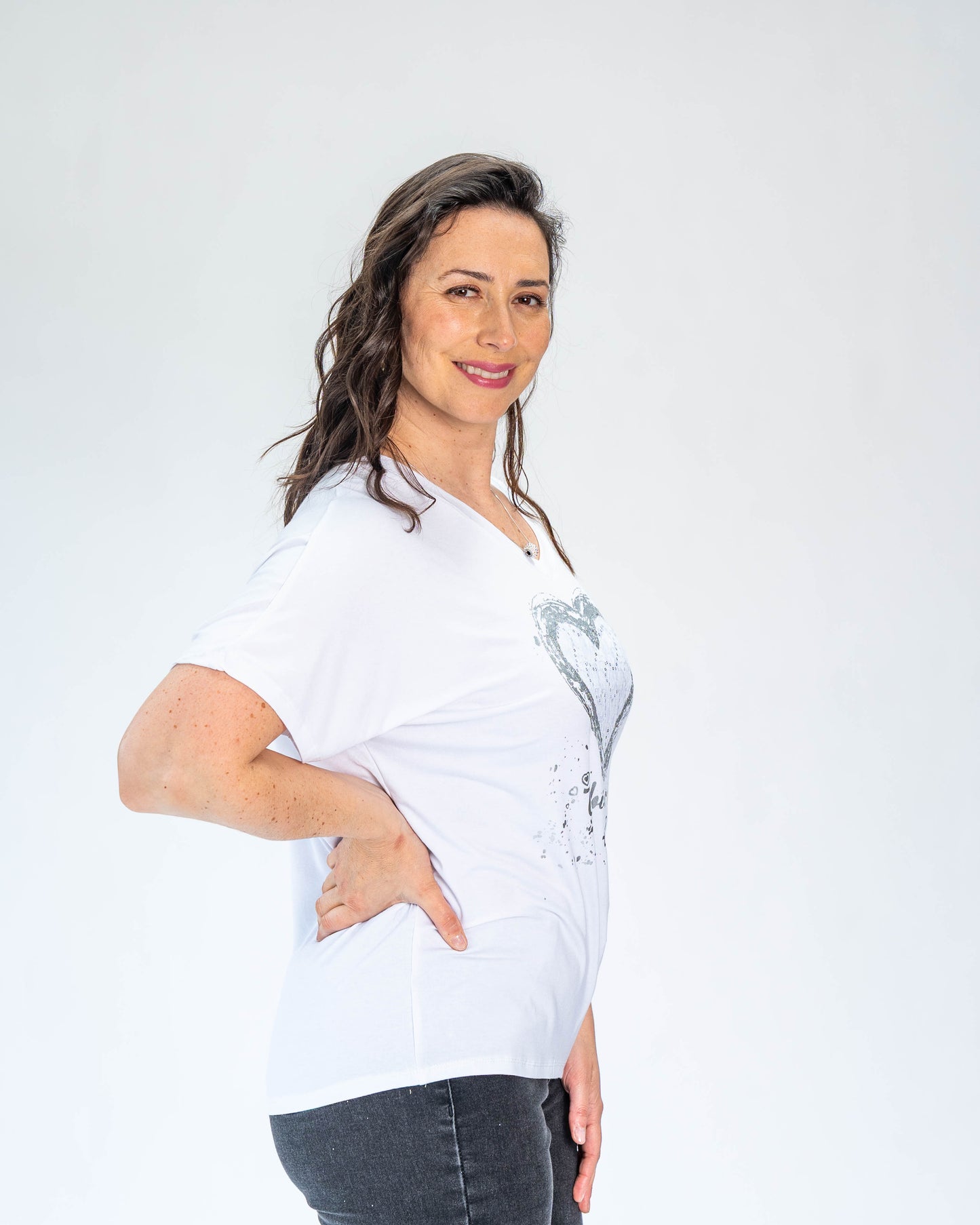 Polera Corazón Encaje Blanco