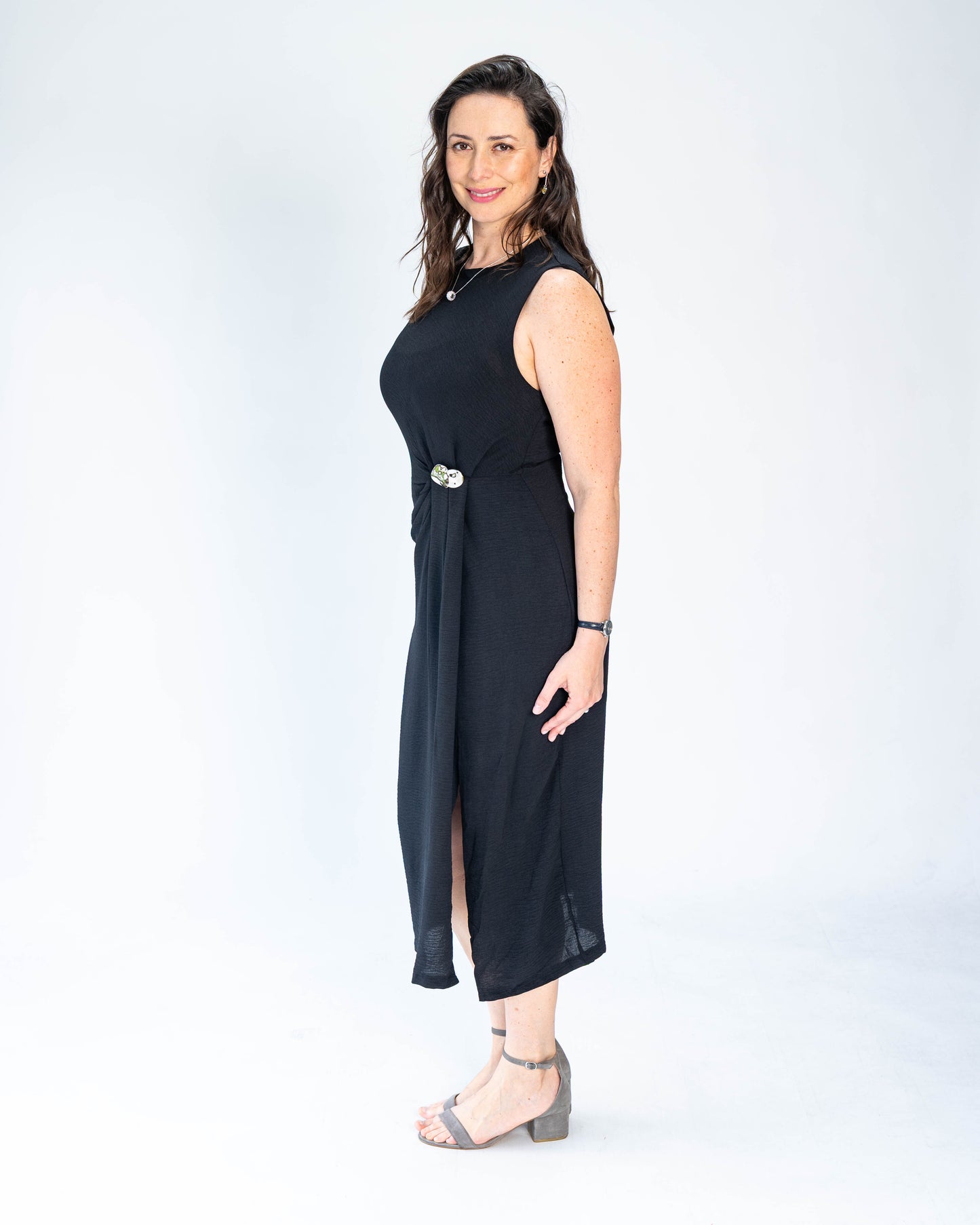Vestido Hebilla Plata Negro
