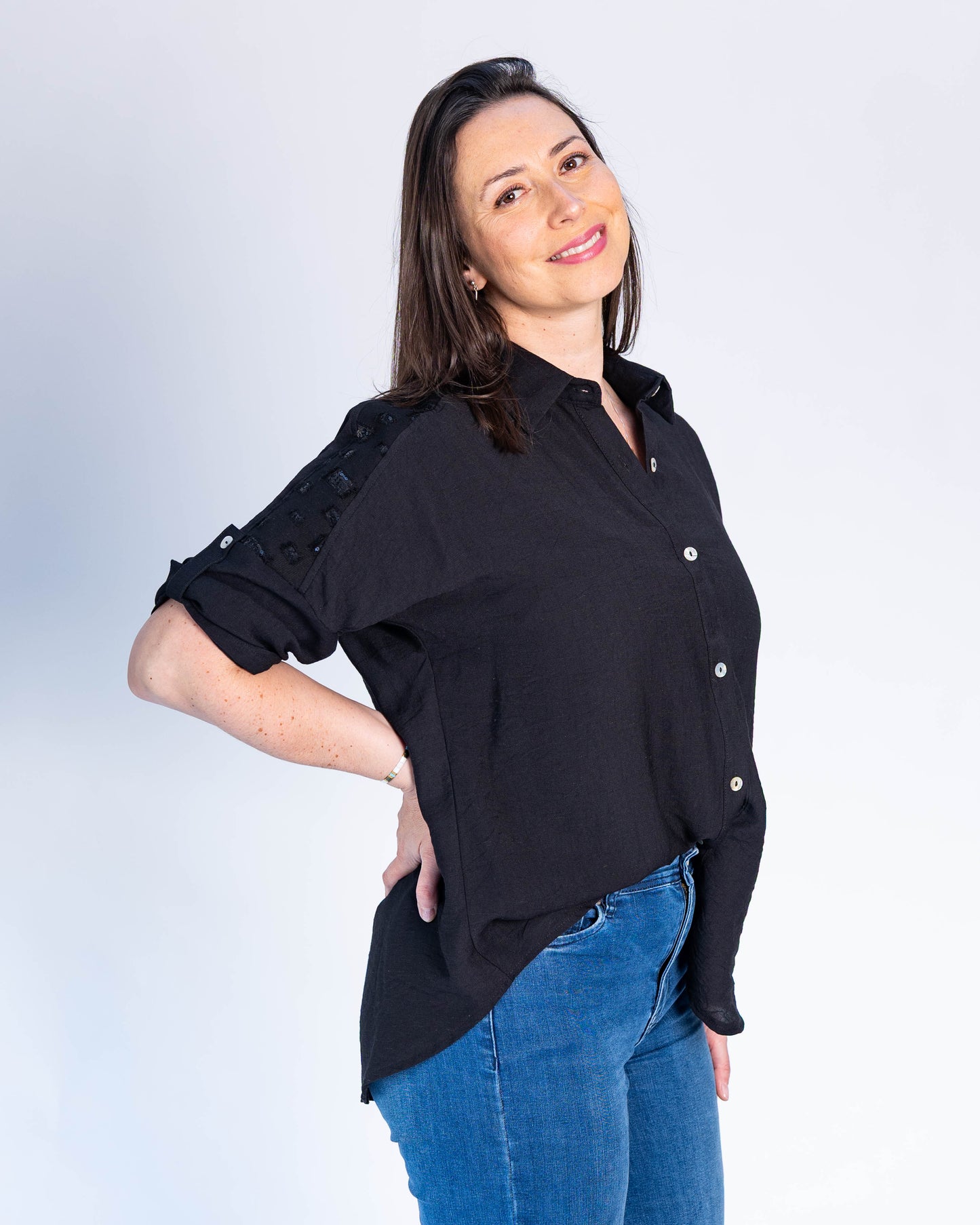 Blusa Cuadrados Lentejuelas Negro