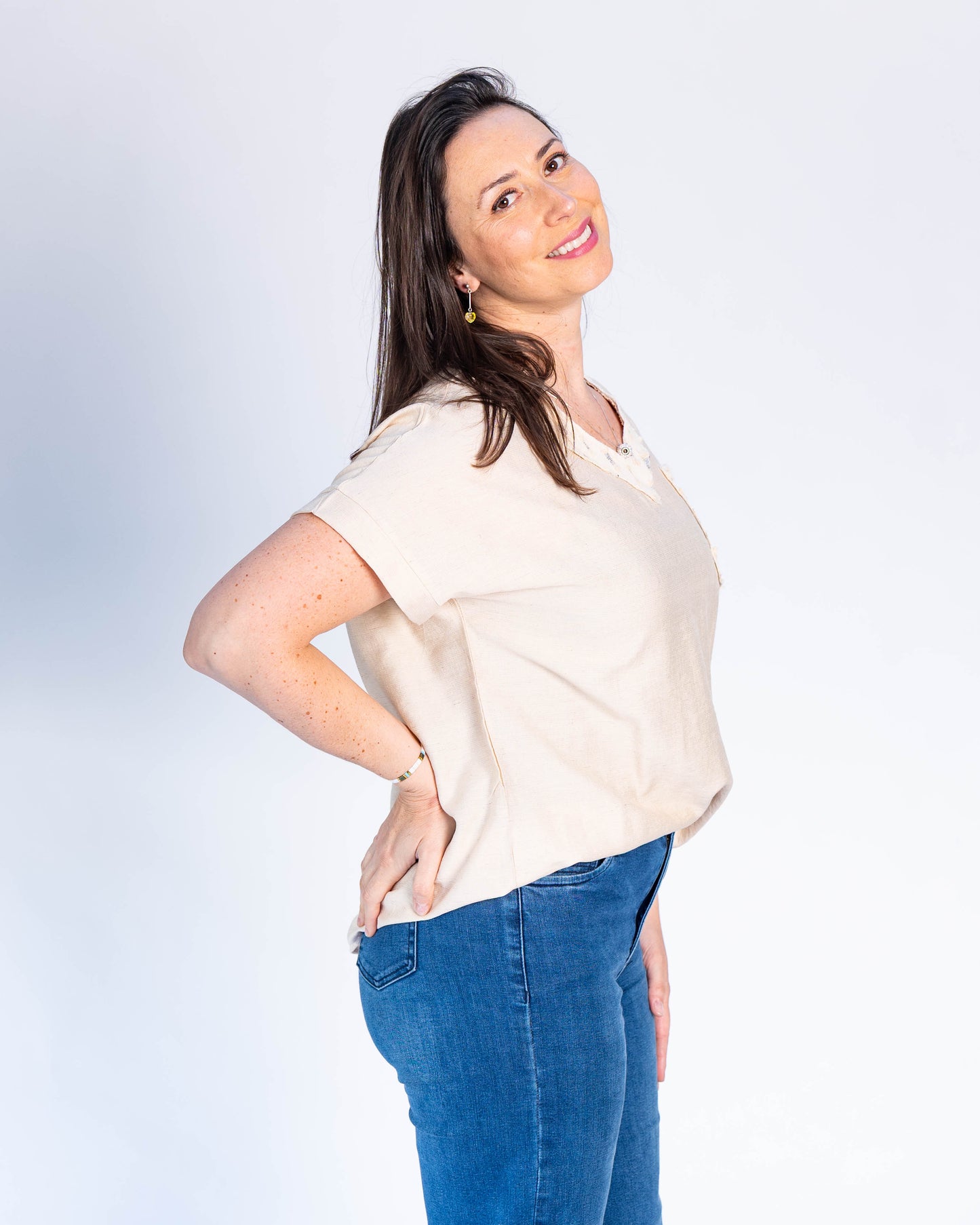 Polera Cuadrados Lentejuelas Beige