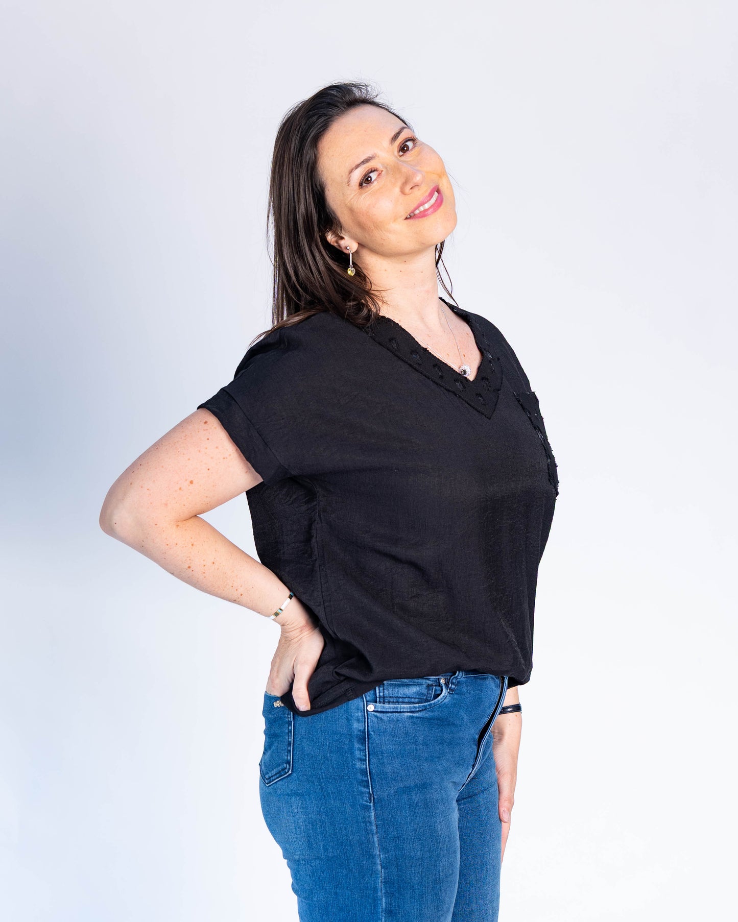 Polera Cuadrados Lentejuelas Negro