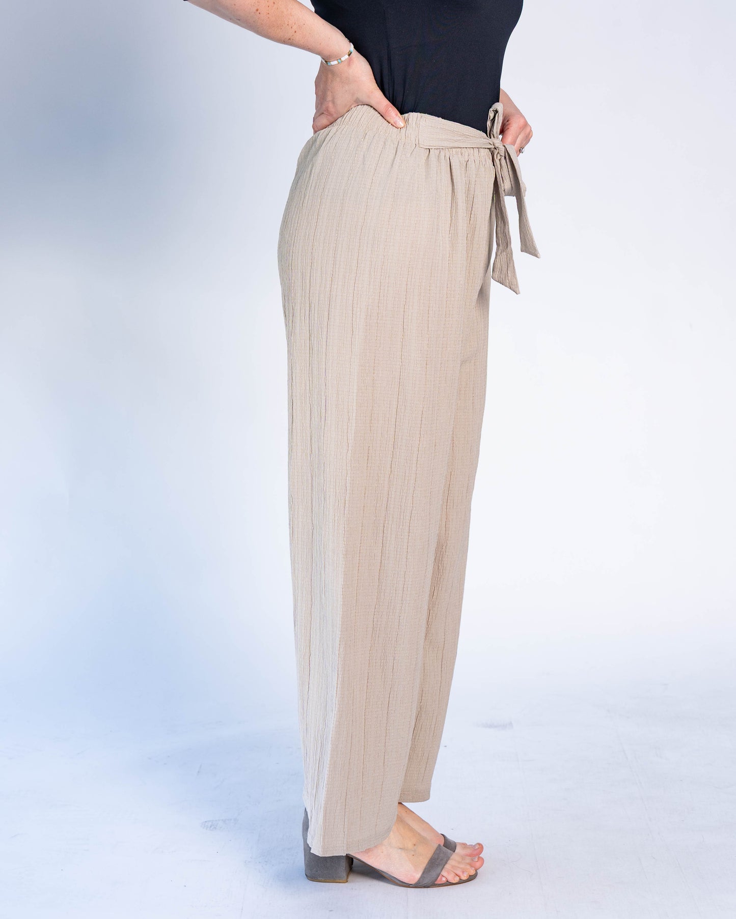 Palazzo Crepe Con Lazo Beige