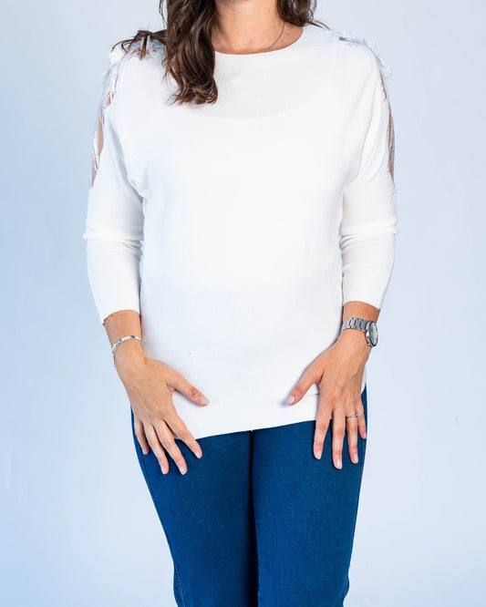 Sweater Noelia Aplicaciones Blanco