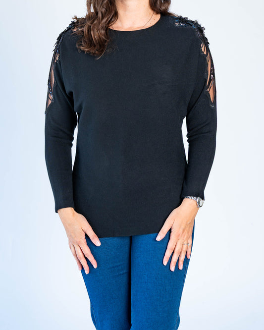 Sweater Noelia Aplicaciones Negro
