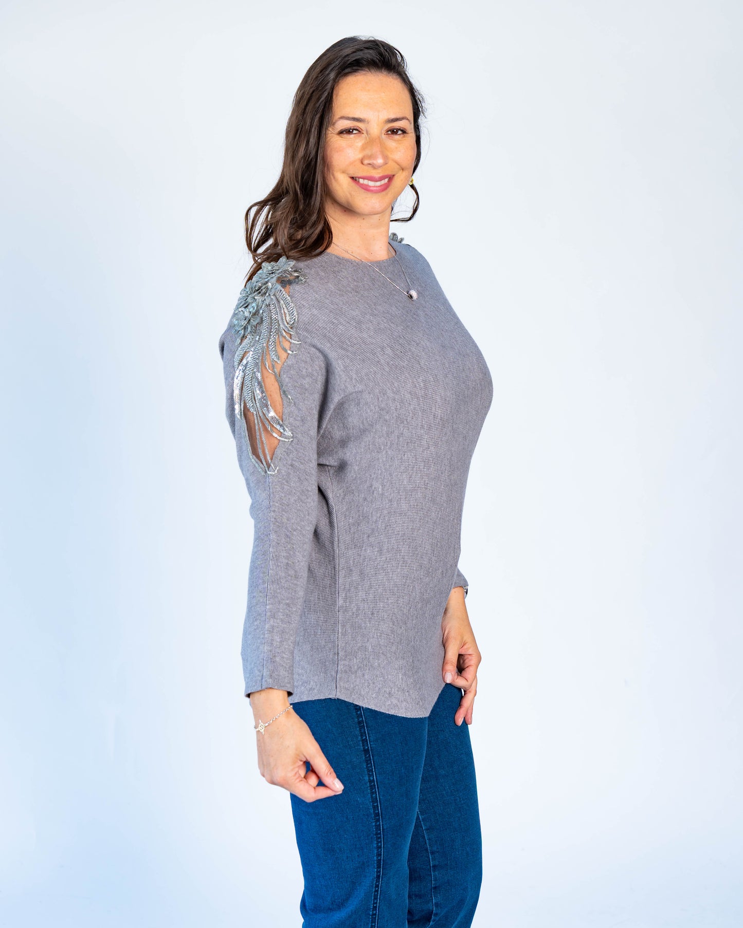 Sweater Noelia Aplicaciones Gris