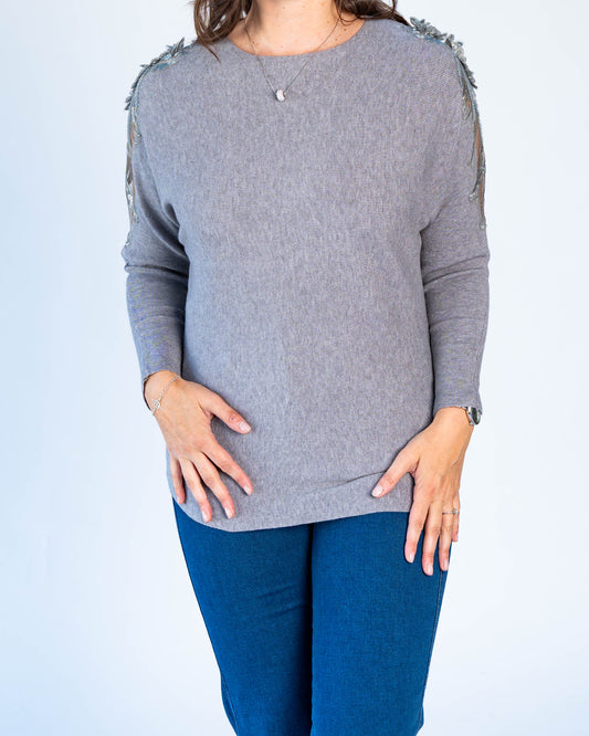 Sweater Noelia Aplicaciones Gris