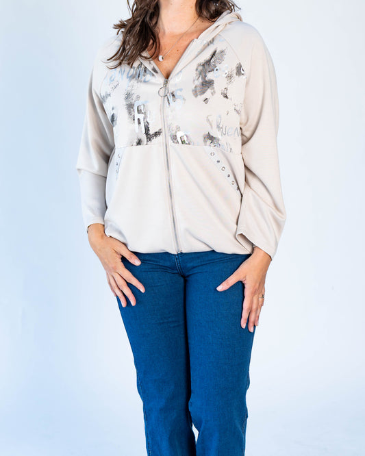 Polerón Letras Plateadas Beige