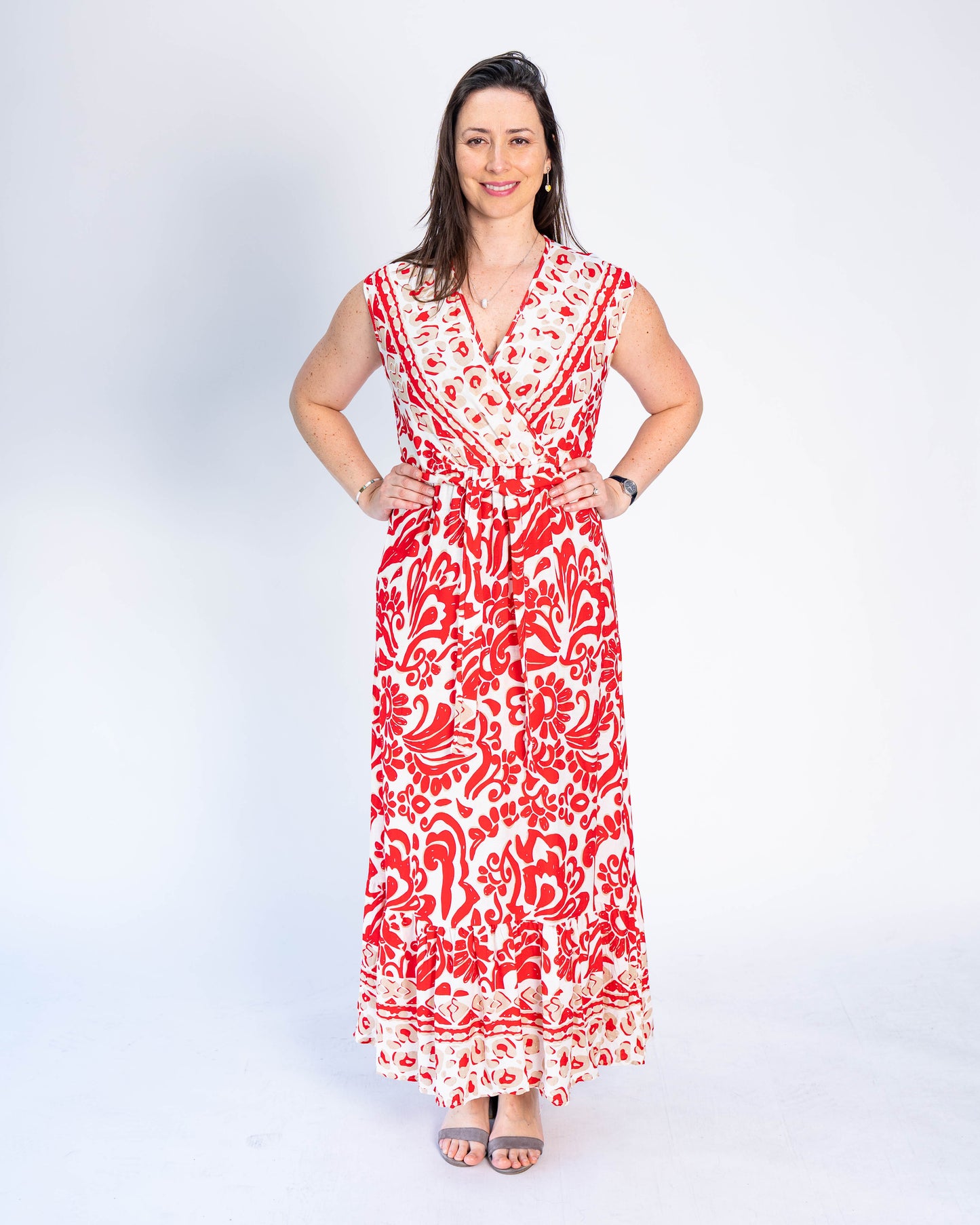 Vestido Duo Animal Print/Flor Rojo