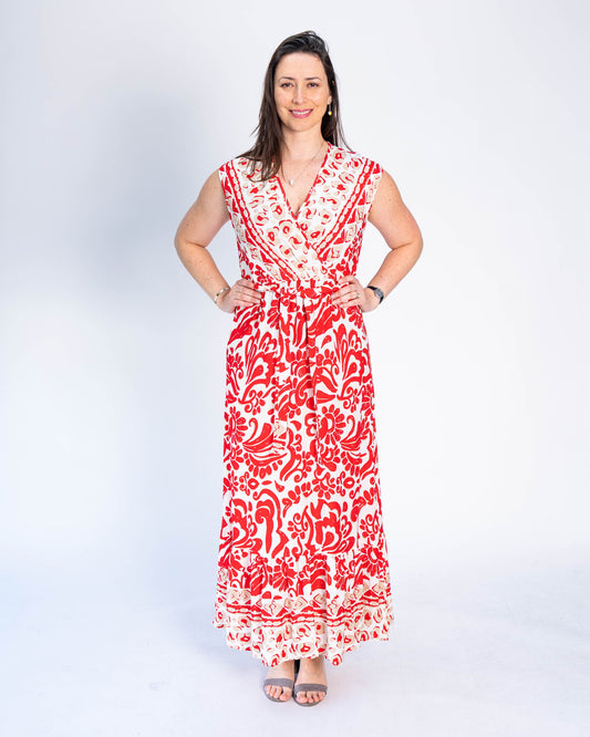 Vestido Duo Animal Print/Flor Rojo