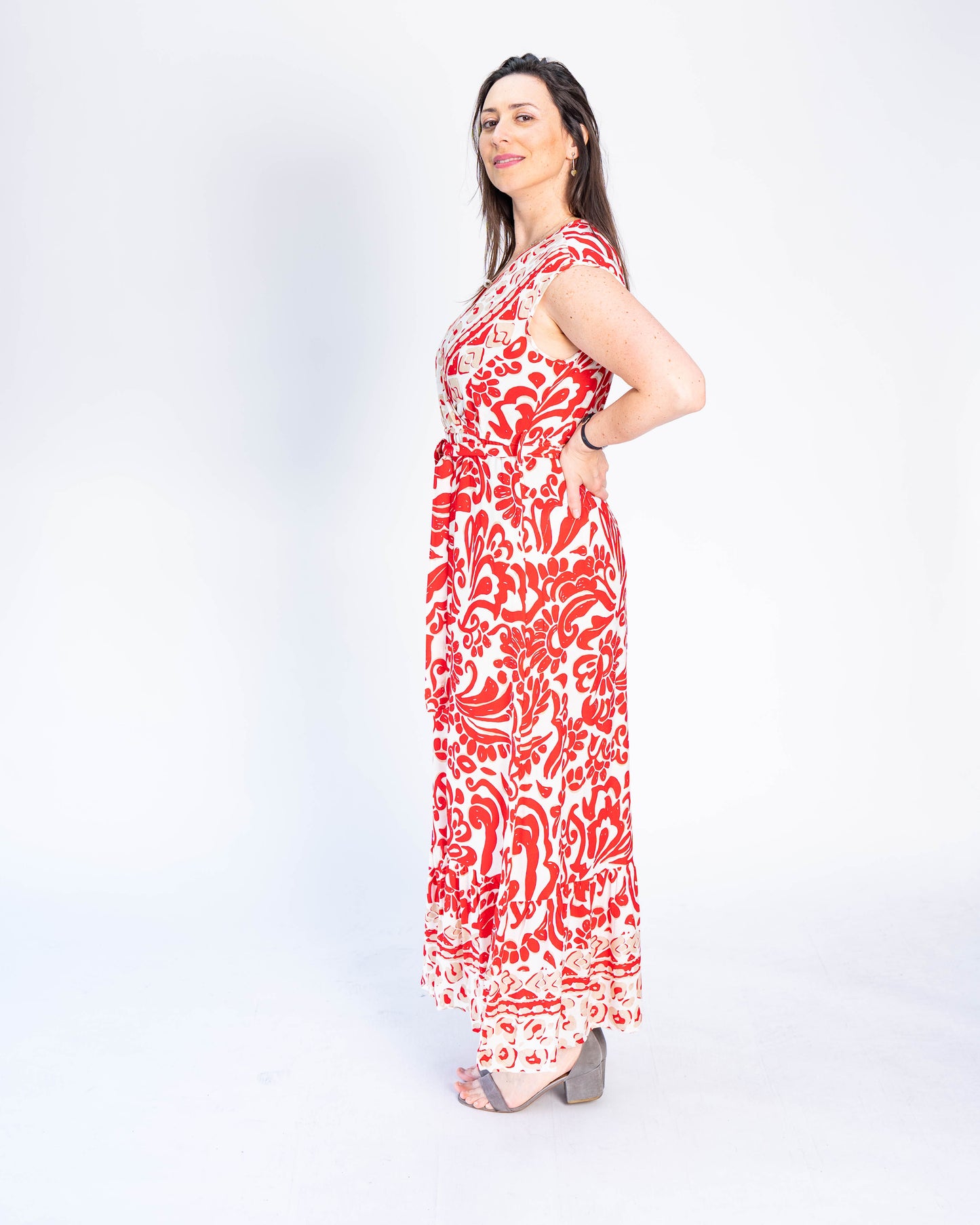 Vestido Duo Animal Print/Flor Rojo