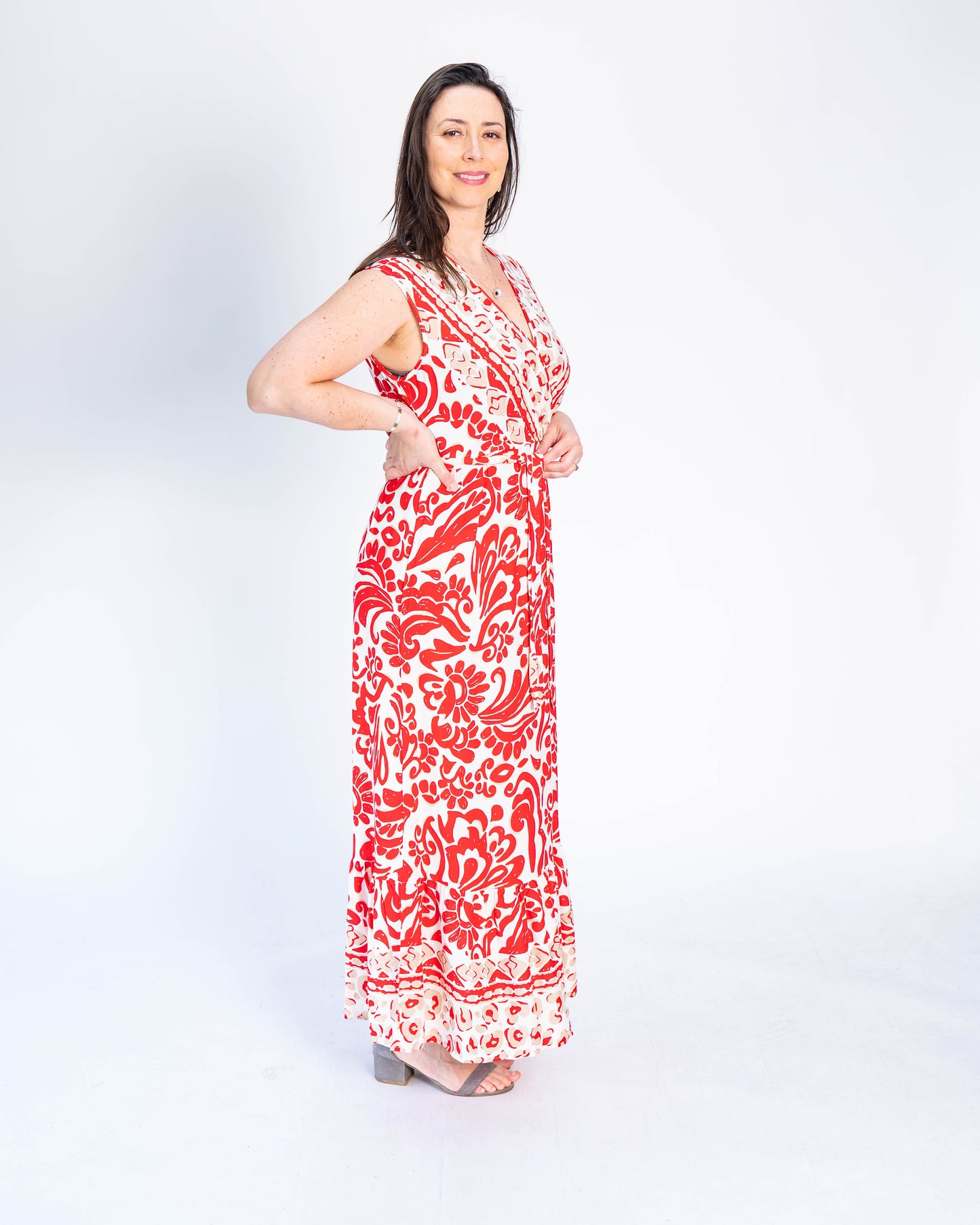 Vestido Duo Animal Print/Flor Rojo