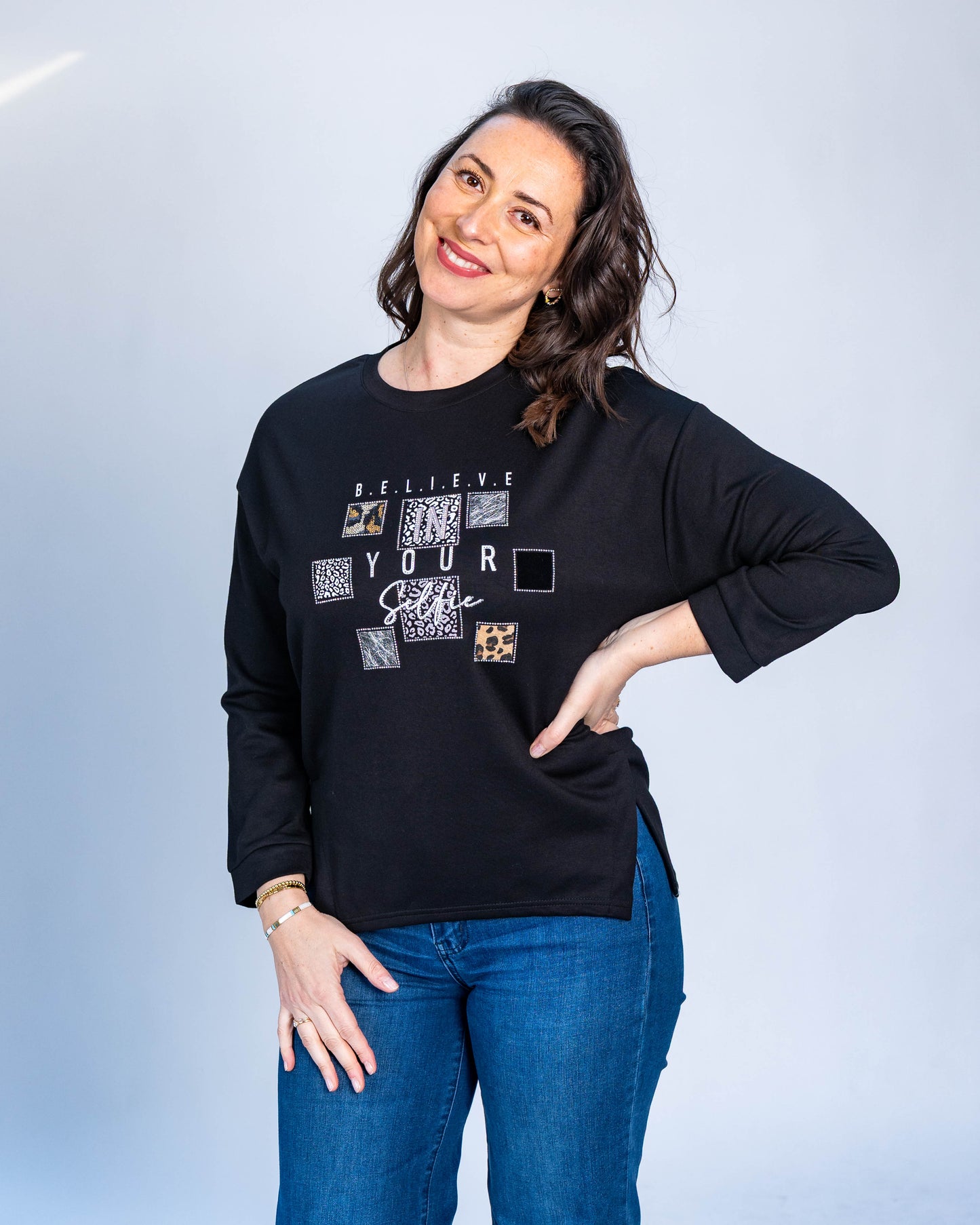 Polerón Believe Print Negro