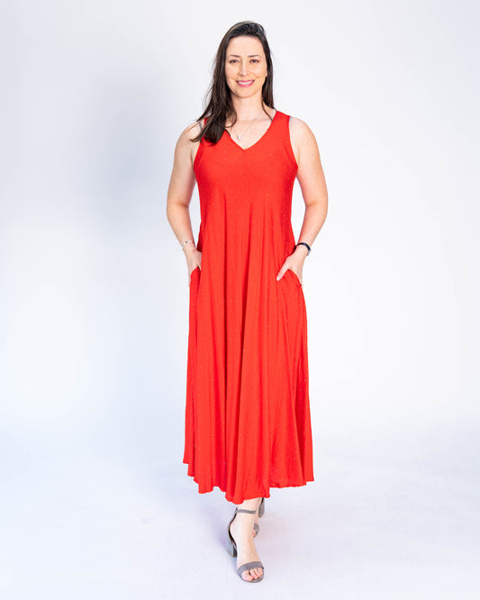 Vestido Sin Mangas Brillos Rojo