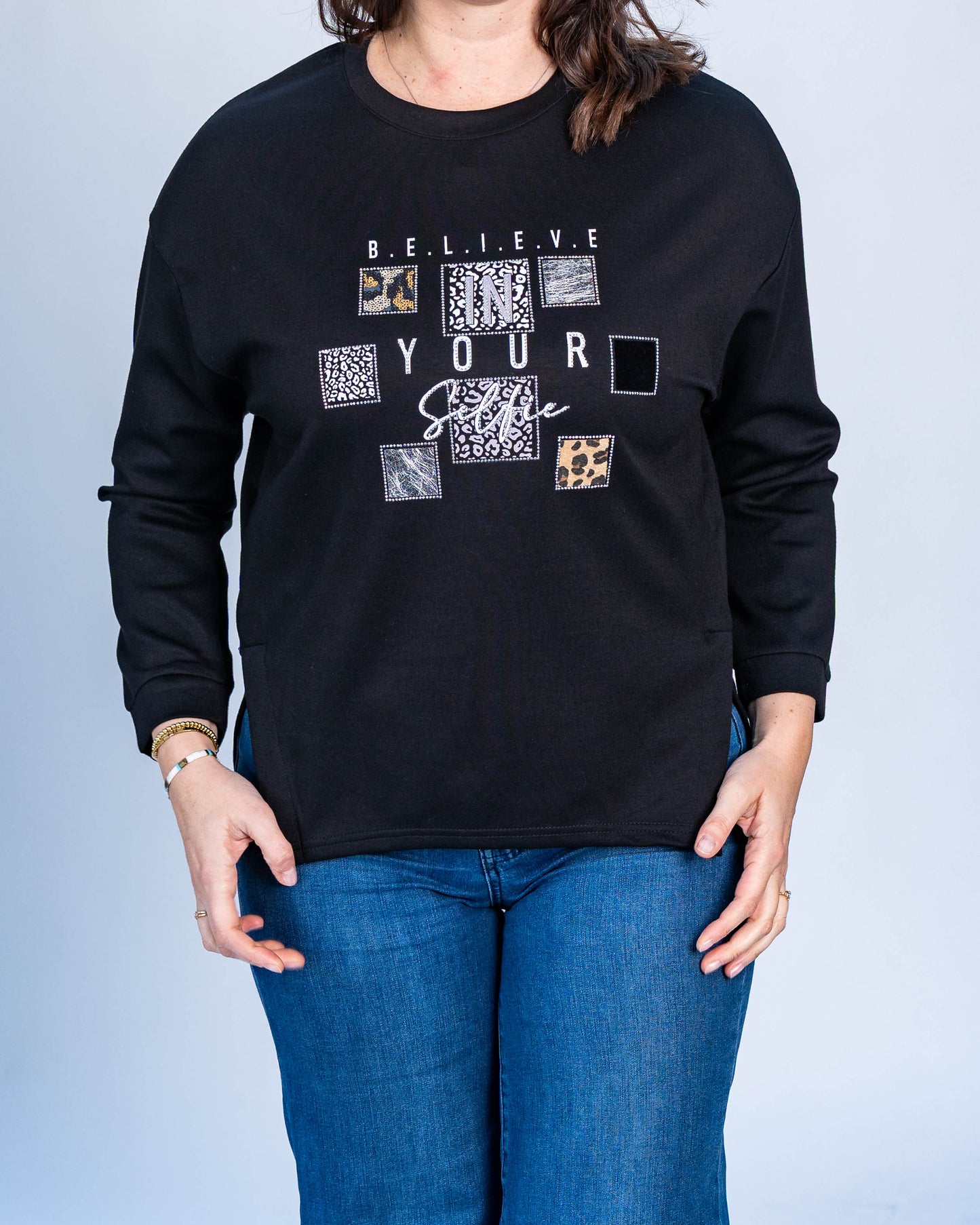 Polerón Believe Print Negro