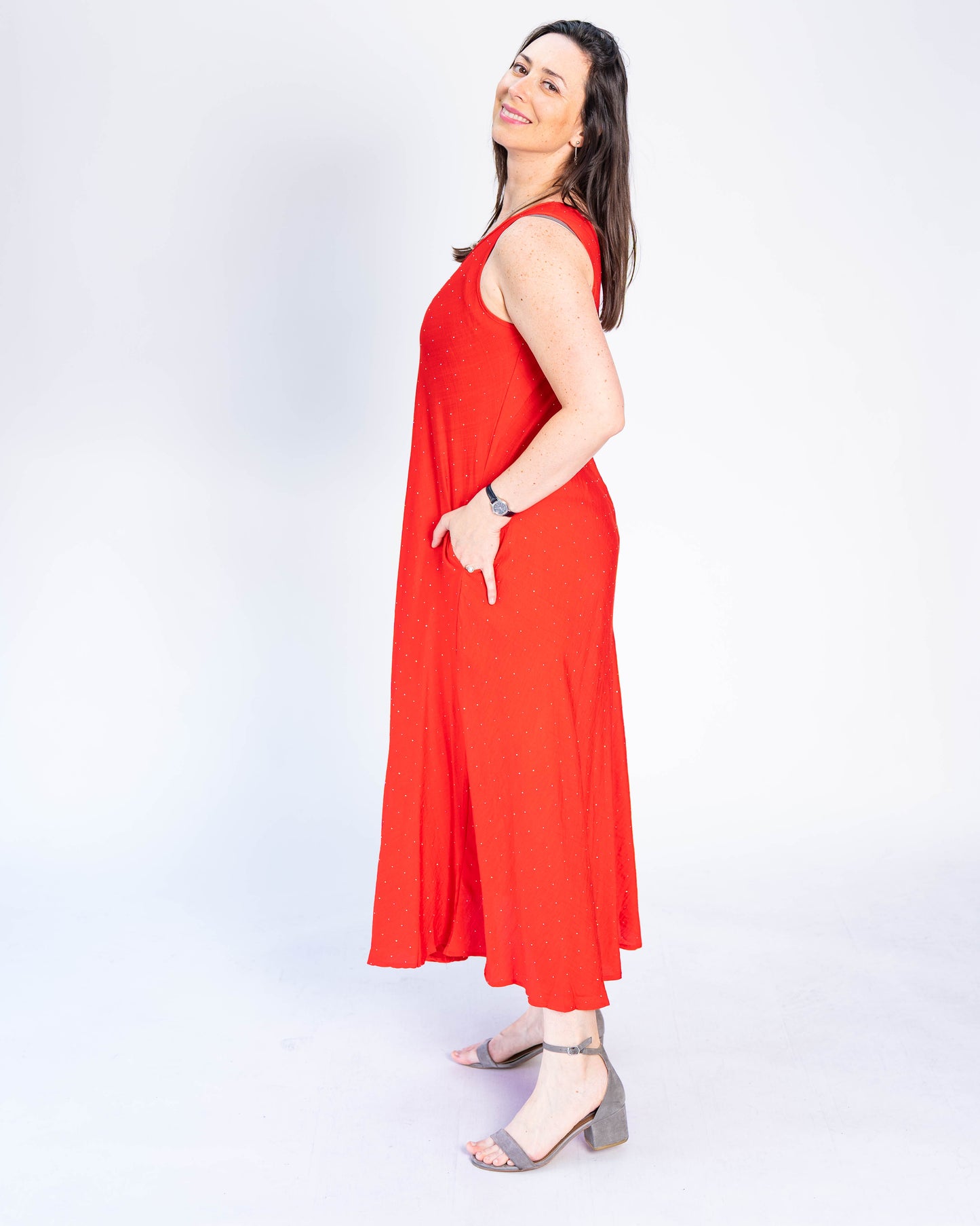 Vestido Sin Mangas Brillos Rojo