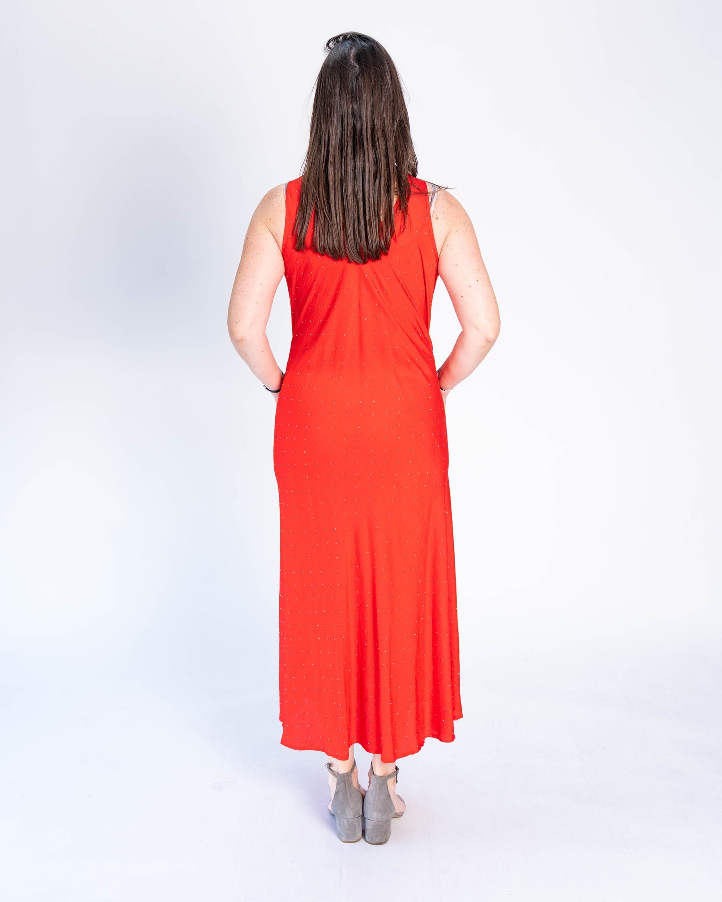 Vestido Sin Mangas Brillos Rojo