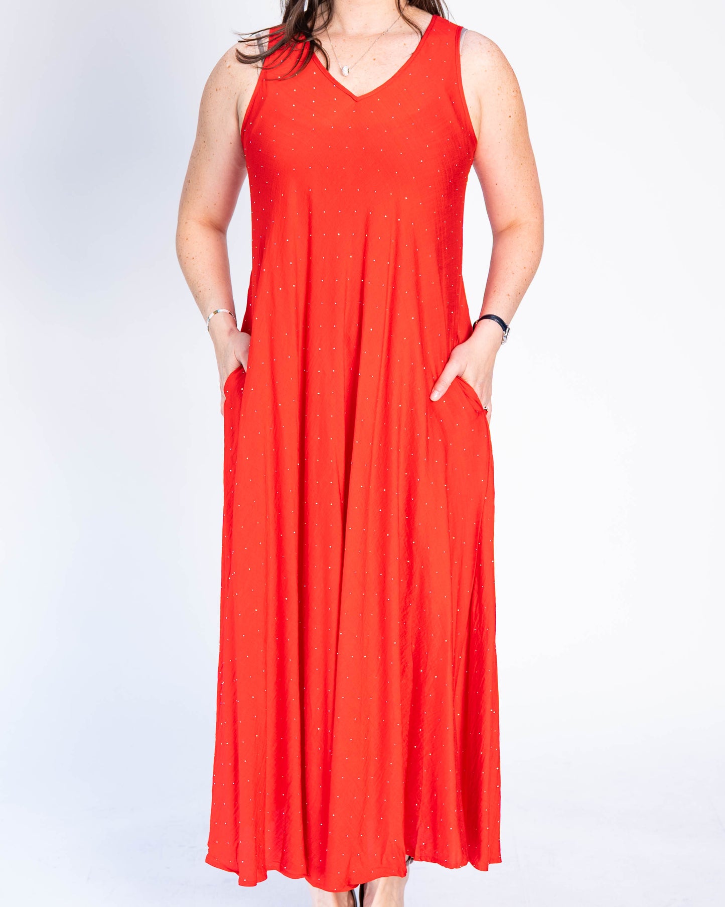Vestido Sin Mangas Brillos Rojo