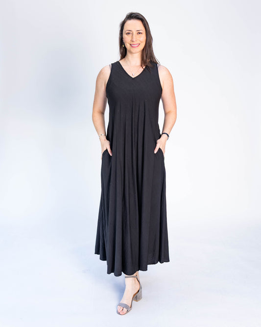 Vestido Sin Mangas Brillos Negro