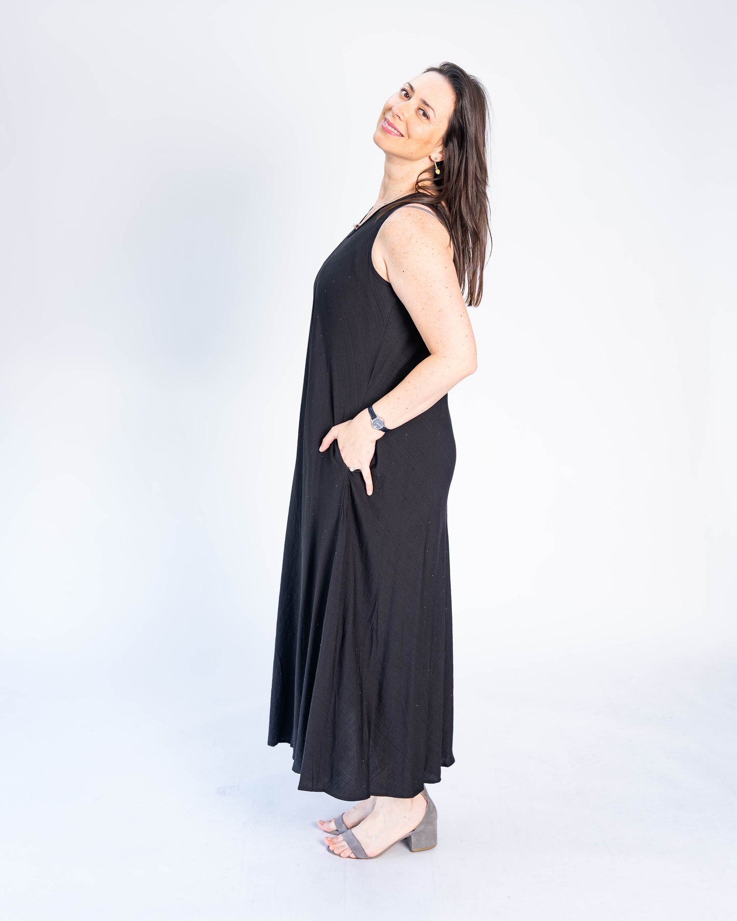 Vestido Sin Mangas Brillos Negro