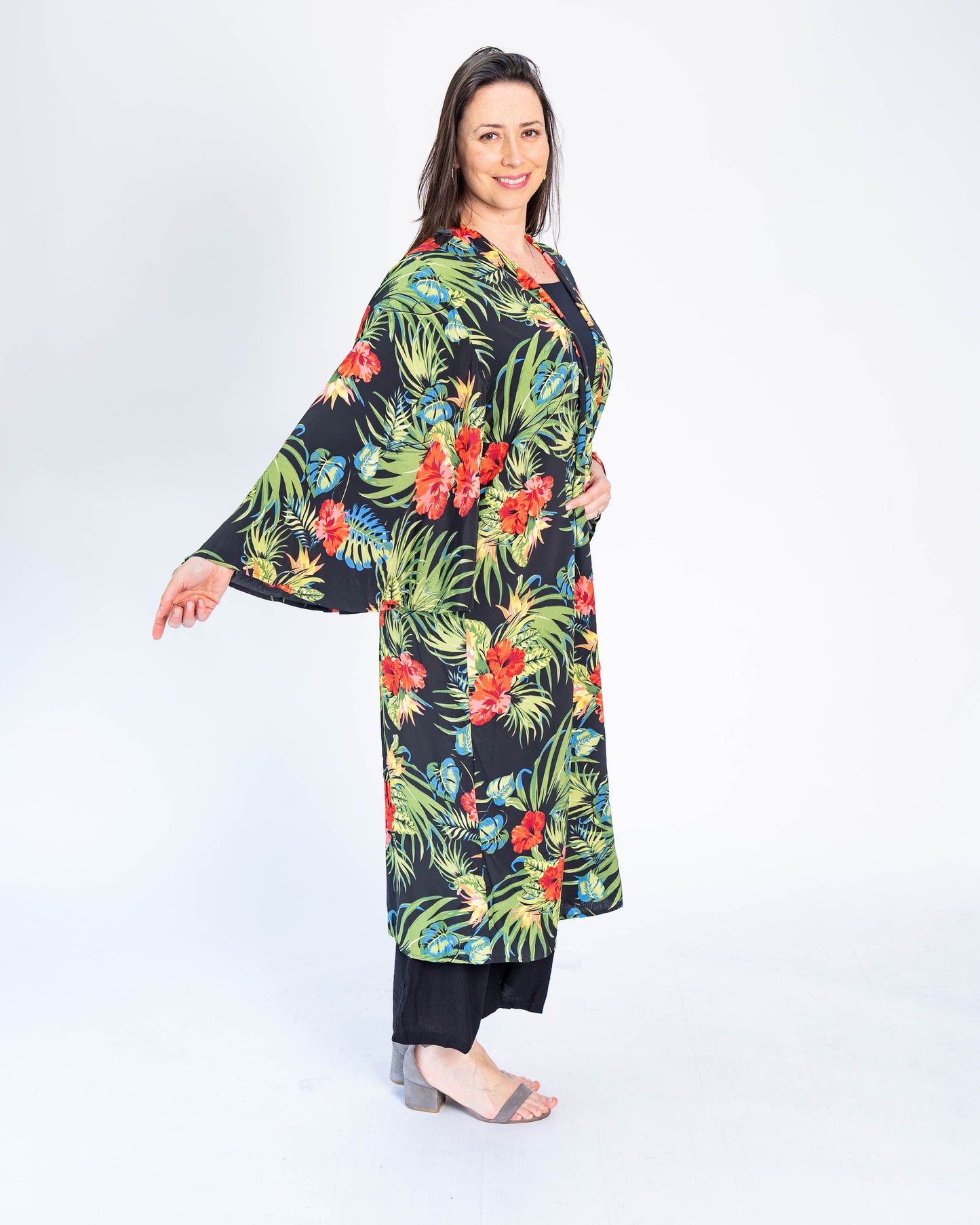 Kimono Largo Tropical Negro